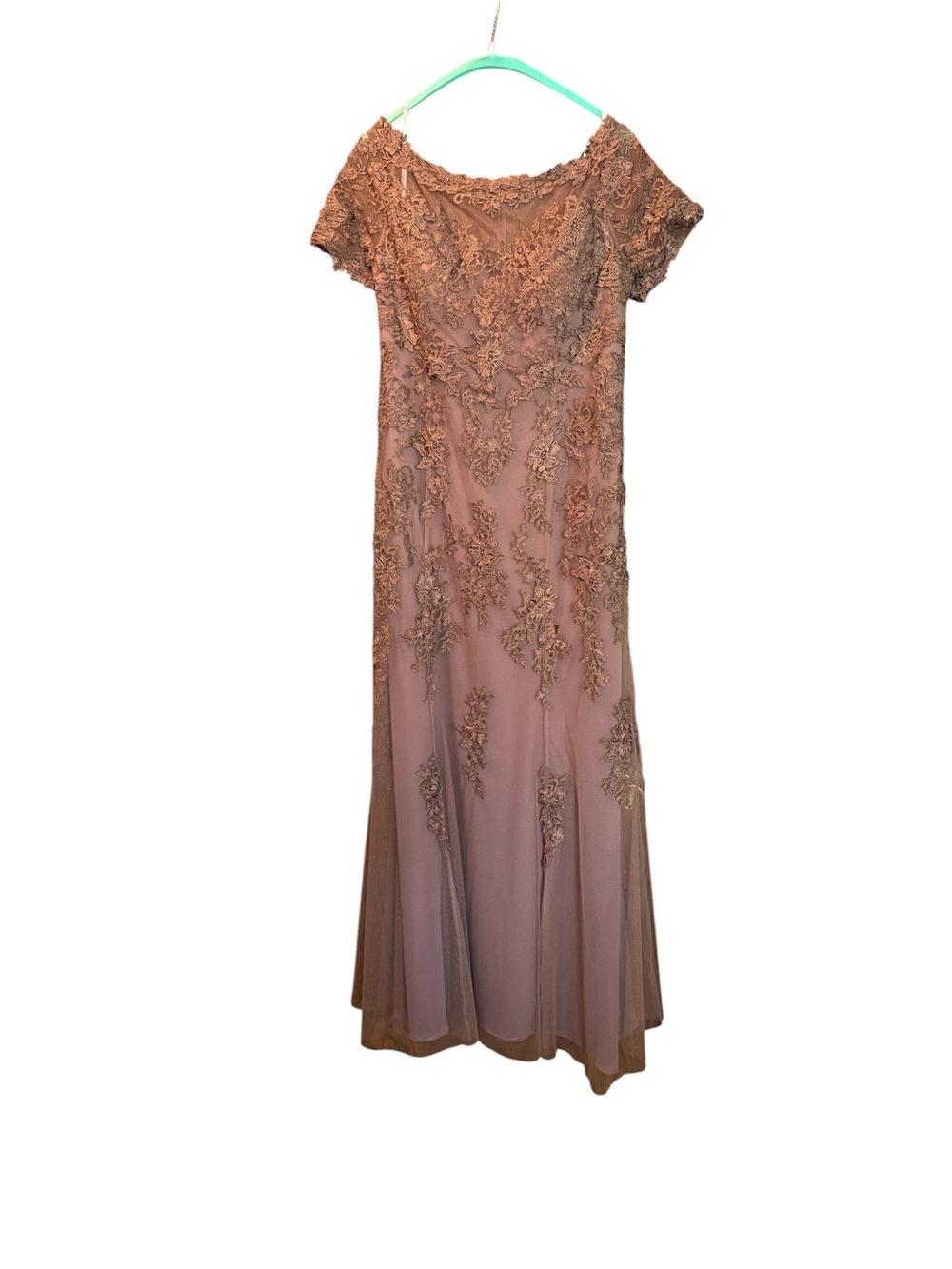 Lace-Appliqué Formal Gown in Chocolate